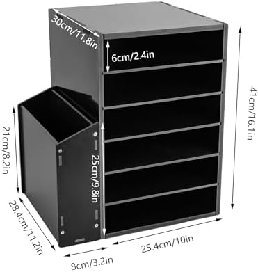 6 Tier Desktop File Organizer w/Side Cabinet Storage, Black - Image 2