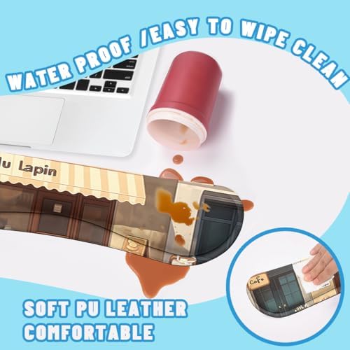 Kawaii Bunny Desk Mat Set Cozy Cartoon Bunny Cafe Mouse Pad with Wrist Rest 4in1 Desk Mat for Desktop Ergonomic Keyboard Wrist Support Anti-Slip Computer Ergonomic Mouse Pad Home Office Gaming - Image 5