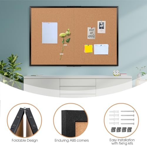 Extra Large Cork Bulletin Board 60" X 48", Foldable Notice Pin Board for Wall, Black Wood Framed 5'x4' Corkboard, Wall Mounted Noticeboard with 32 Push Pins for School, Home & Office - Image 6