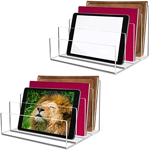 Acrylic Desk File Organizer 2 Pack, 4 Section Letter Organizer by Halyuhn