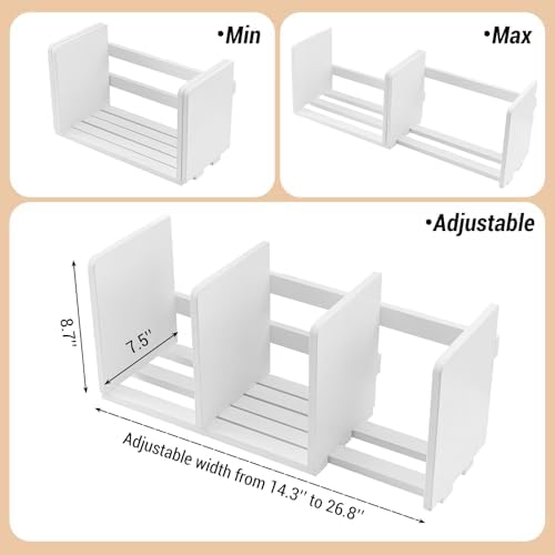 MyGift White Wood Desktop Bookshelf Organizer, Expandable Adjustable Rack - Image 3