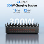300W Charging Station with 24 Ports,USB Fast Charger for Multiple Devices,Multi Charger Station Organizer Compatible with Smart Power Delivery,Phone,Tablet,Charging Station for Home,Office,School - Image 2