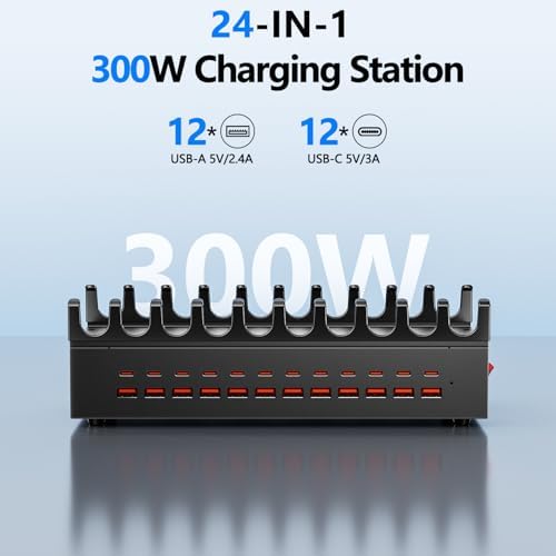 300W Charging Station with 24 Ports,USB Fast Charger for Multiple Devices,Multi Charger Station Organizer Compatible with Smart Power Delivery,Phone,Tablet,Charging Station for Home,Office,School - Image 2