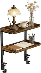 Clamp on Desk Shelf,2-Tier Office Desk Shelves Organizer, Expandable Under Desktop Storage,Wood Desktop Storage Rack for Home Workspace, Study Rooms,Gaming Devices (Brown) by Unknown