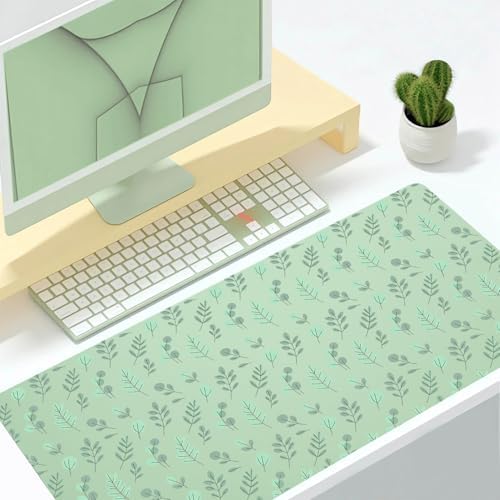 Minimalist Eucalyptus Office Desk Mat 31.5" x 15.7" Desktop Mat PU Leather Large Mouse Pad White Mousepad Non-Slip Table Mat for Girls, Women, Home, Work, Computer, and Gaming - Image 2