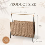 Novabright Hand Woven Magazine Holder with Metal Stand, Large Wicker Book Storage Basket, Decorative Newspaper Mail Storage Rack for Living Room, Bedroom, Bathroom, Home, Office, 13.78 x 14.17 x 3.94 - Image 2