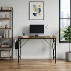 47 Inch Computer Desk for Home Office, Modern Writing Study Table Simple Modern Style for Bedroom Small Space, Large Work Desks with Side Bag and 2 Hooks for Home Work Study Writing - Image 2