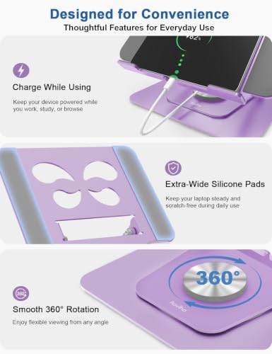 Aoviho Adjustable Laptop Stand for Desk - 360° Rotating Laptop Riser, Ergonomic Computer Stand Foldable Holder Compatible with MacBook Pro/Air, HP, Dell, Lenovo and Tablets Up to 16", Purple - Image 4