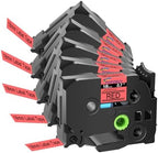 TZ TZe 18mm 0.7 inch Laminated Red Tape Compatible for Ptouch TZ441 TZ-441 TZe-441 TZe441 Label Tape for PTP700 PTD600 PTP750W PTH500LI Label Maker, 5 Pack Black on Red by POPOBUY
