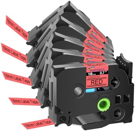 TZ TZe 18mm 0.7 inch Laminated Red Tape Compatible for Ptouch TZ441 TZ-441 TZe-441 TZe441 Label Tape for PTP700 PTD600 PTP750W PTH500LI Label Maker, 5 Pack Black on Red by POPOBUY