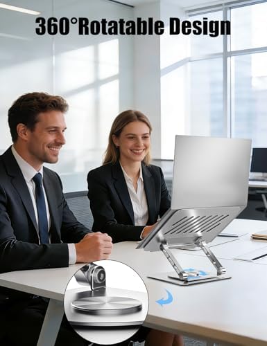 Adjustable Computer Stand with 360 Rotating Base, Ergonimic Foldable Laptop Riser for Desk Compatible with MacBook Pro/Air Notebook up to 16 Inches, Silver - Image 2