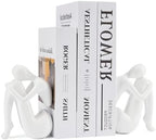 White Decorative Bookends, Girl Thinker Design, Modern Resin Book Stoppers, Non-Skid Heavy Duty, 1Pair/2Piece by Xmeden