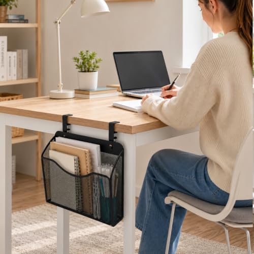 2 Pcs Desk Side Storage Organizer, Mesh, Metal 2-IN-1, Hanging, Black - Image 5