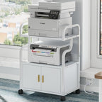 VECELO Large Printer Stand with Power Outlet, 3-Tier Rolling File Cabinet with Lockable Wheels, Heavy Duty Utility Table for Home Office, 18.9"x23.6"x30.2", White by VECELO
