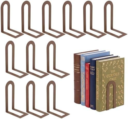 Sanwarm Bookends, 12 Pack Metal, for Home Office Desk Shelves Modern Brown by SanwarmHomeDecor