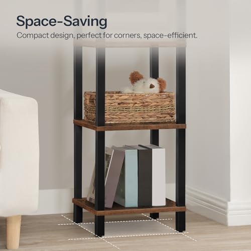 HOOBRO Small Bookcase, Industrial Style Bookshelf for Narrow Spaces, 4-Tier Square Book Shelf Stand, Wooden Storage Rack Display Shelf, Corner Shelf for Living Room, Rustic Brown and Black BF08CJ01 - Image 6