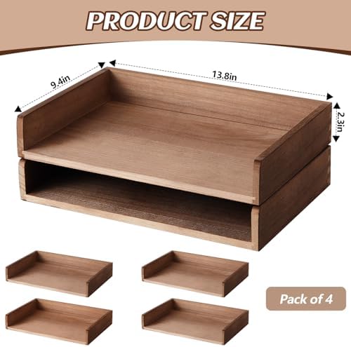 Yeaqee 4 Pcs Stackable Organizer Tray Wood Desk Organizer, Dark Wood Color - Image 3