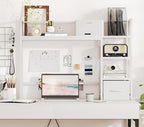 Desk Shelf with Drawer, 41.3" Desktop Organizer Shelf, Desk Hutch for Computer Monitor Max 32", 3 Tier Desktop Display Rack, Wooden Desk Top Bookshelf Storage Rack for Home Office Dorm, White - Image 4