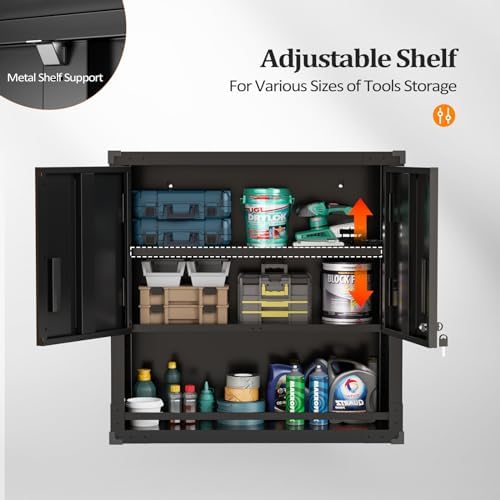VINGLI Garage Wall Cabinet with Locking Doors and Adjustable Shelf, Metal Wall Cabinet, Floating Upper Storage Cabinet (Black, 30''W x 12''D x 30''H) - Image 4
