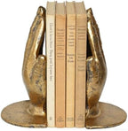 Hand Bookends Decorative, Heavy Duty Cast Iron Book Holder, Prayer Hand Book Ends for Shelves Living Room Home Decor Office, Antique Gold, 1 Pair/2Pieces by INMOFN