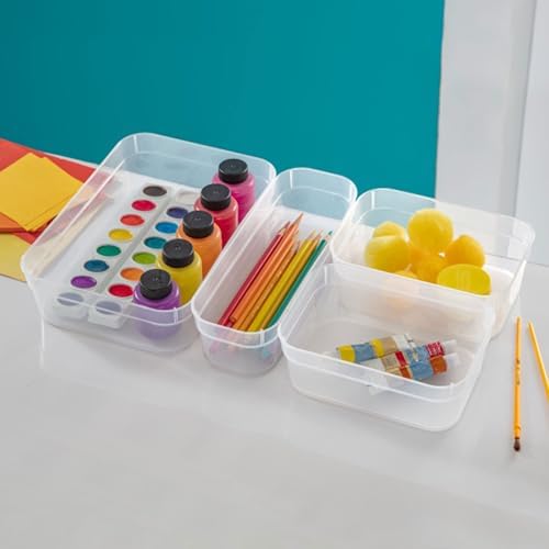 Sterilite Medium Storage Tray Containers with Sturdy Banded Rim and Textured Bottom for Desktop and Drawer Household Organization, Clear, 48 Pack - Image 6