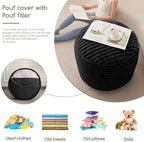 HIGOGOGO Round Stuffed Pouf Ottoman, Corduroy Poufs with High-Density Foam Filling, Furry and Fluffy Pouf Foot Stool Storage Ottoman, 20 X 15 Floor Poufs Foot Rest for Living Room, Black - Image 6