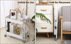 Melody House 2-Tier Metal Folding Rolling Cart, Mobile Utility Cart Trolley Storage Organizer for Office Home Kitchen Organization, Sofa Side End Table with Wheels, White - Image 3
