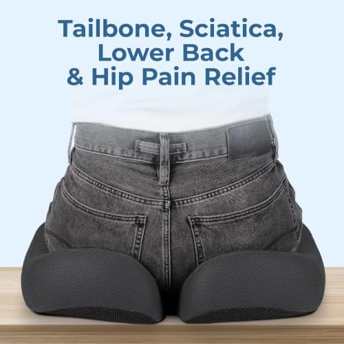 5 STARS UNITED Seat Cushion - Memory Foam Chair Cushion for Tailbone Pain Relief - Ergonomic Support for Coccyx, Sciatica & Butt - Office, Desk & Gaming Chair, Car Seat, Wheelchair, Dark Gray Mesh - Image 3