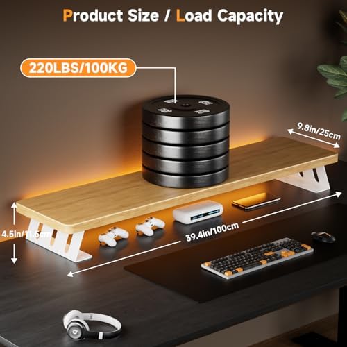 Dual Monitor Stand Riser, 39 Inch Large Wood Monitor Stands for 2 Monitors - Image 3