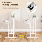 GIANTEX Mobile Standing Desk, Height Adjustable Stand Up Table with Wheels & Tilting Tabletop, Rolling Laptop Cart Computer Workstation for Standing or Sitting, Home Office Sit Stand Desk (White) - Image 7