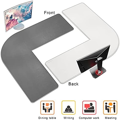 Chihein L-Shaped Desk Pad, Corner Desk Mat (49.2”+ 49.2”) x 15.7”, Computer Office Mouse pad Writing Table Pad for Home Office - Gray/White - Image 5