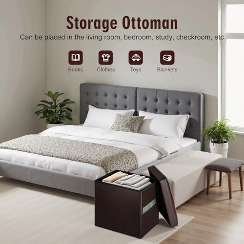 Storage Ottoman, 17" High Small Ottoman with Thicker Foam Padded Seat Brown - Image 5