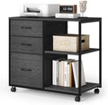 VINGLI 3 Drawer File Cabinet with Wheels Under Desk Printer Stand, Rolling File Cabinet with Shelves Adjustable, Mobile Lateral Filing Cabinet for Home Office, Fits Letter Size, Black by VINGLI