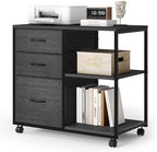 VINGLI 3 Drawer File Cabinet with Wheels Under Desk Printer Stand, Rolling File Cabinet with Shelves Adjustable, Mobile Lateral Filing Cabinet for Home Office, Fits Letter Size, Black by VINGLI