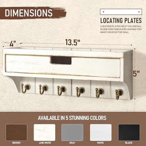 Rebee Vision Key Holder Wall Mount with Drawer for Home Decor, Whitewash - Image 5