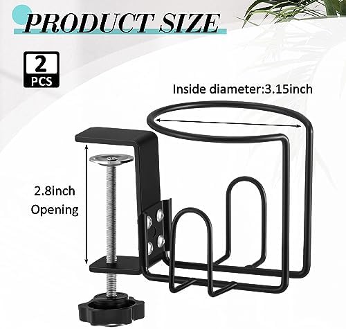 Hicarer 3 Pcs Large Desk Cup Holder, Clip on Table Cup Holder, Anti-Spill Drink for Lawn Chair, Horizontal or Vertical Mount, Black - Image 2