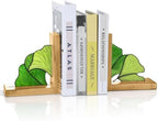 Maitys Ginkgo Leaves Bookends Oak Base, Green for Desk Shelves by Maitys