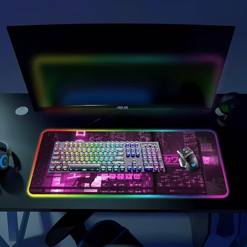 RGB Gaming Mouse Pad, Large Mousepad with Led Light, Gaming Accessories Keyboard Pad for Desk, Non-Slip Rubber Base Big Mouse Mat for Gamer, 31.5 X 11.8 Inch, Purple Anime - Image 6