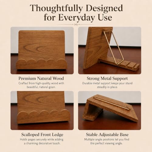 Cookbook Stand for Kitchen Counter, Solid Wood Recipe Book Holder - Image 4