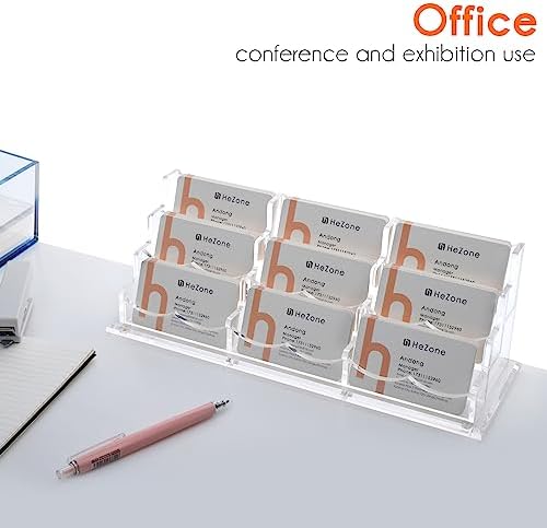 HeZone Business Card Holder for Desk, Multiple Cards Display Stand Rack for Women and Men, Clear Acrylic Card Organizer 9 Slot 3 Tiers - Image 5