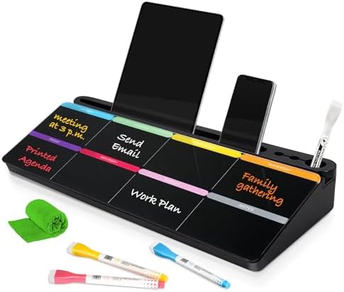 DOLLAR BOSS Glass Desk Whiteboard Calendar Small Dry Erase Board, Black by DOLLARBOSS