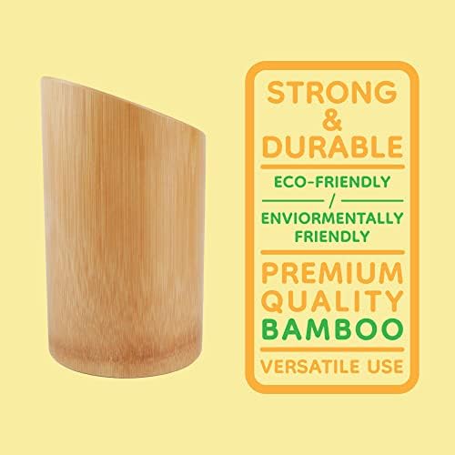 BambooMN Bamboo Kitchen Utensil Holder for Countertop, Utensil Crock for Cooking Utensils - 7" x 4" - Carbonized Brown - 10 Pieces - Image 5