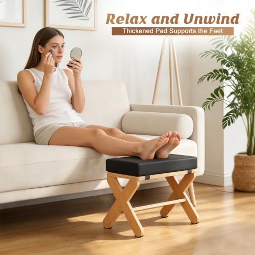 Wood X-Legs Small Ottoman Foot Stool, Sturdy and Anti-Slip Padded Footrest - Image 4