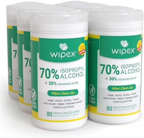 Wipex Alcohol Wipes for Electronics - Tech Wipes with 70% Isopropyl Alcohol - Equipment Cleaning for Computers, iPhones and Household Items, New Lint Free Cloth, 80 Count (Pack of 6) by Wipex