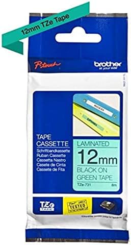 Brother TZe-731 Labelling Tape Cassette, Black on Green, 12 mm (W) x 8 m (L), Laminated, Brother Genuine Supplies by Unknown