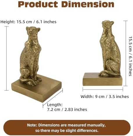 Gold Cheetah Book Ends, Decorative Leopard Bookends for Shelves - Image 3