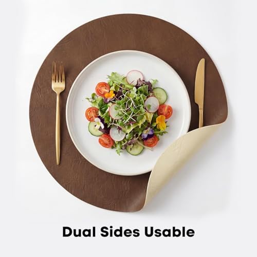 Artoid Mode Brown Faux Leather Placemats Set of 8, 15 Inch Waterproof Wipeable Heat Resistant Vinyl Place Mats, Reversible Table Mats for Kitchen Dining Decor - Image 6