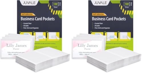 Juvale Business Card Holder Sleeves - Secure Adhesive Pockets - Index Card Holder for Notes - Storage Bin Labels & Clear Pocket Sleeves - Clear Plastic, 3.75 x 2 in, Pack of 200 by Juvale