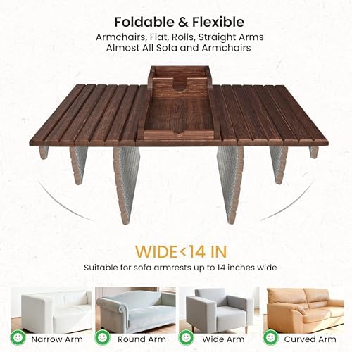 GEHE Couch Cup Holder, Anti Falling Sofa Arm Tray, Natural Bamboo Sofa Cup Holder More Safe for Your Family, Portable Couch Arm Tray Armrest Table for Remote, Snacks, Drinks - Image 3