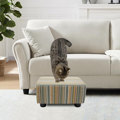 CAROLMADE Small Foot Stool Ottoman Footstool with Legs Under Desk Footrest for Living Room Bedroom and Office,Linen-Stripe Green - Image 6